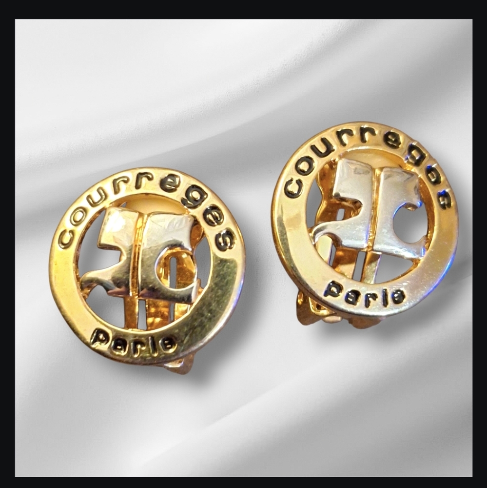 COURREGES Paris Modernist 70s 80s Goldplated Clip On Designer Earrings